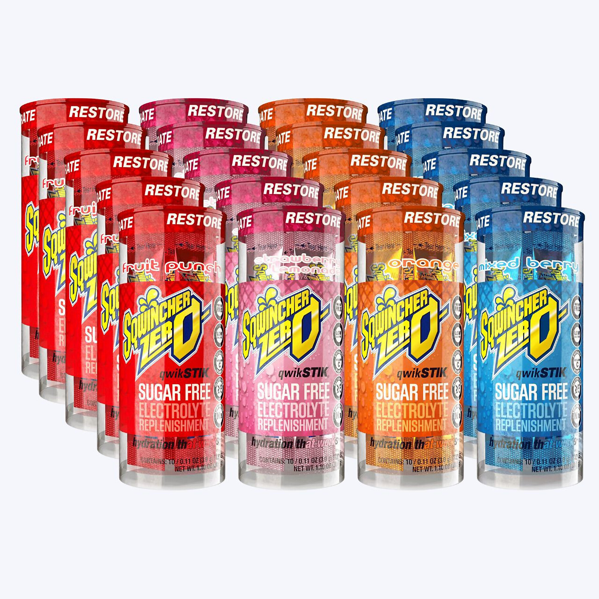 Sqwincher Zero Qwik Stik Sugar Free Electrolyte Powder Packets, 4 Flavor Variety Pack, 0.11 oz, 200 Count